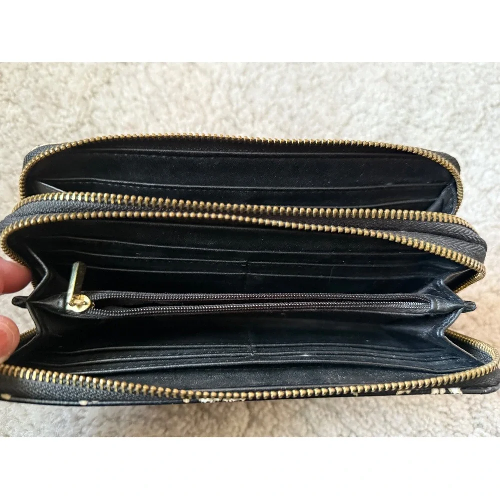 Floral Wristlet‎ Wallet, Double Zip Around Clutch, Black